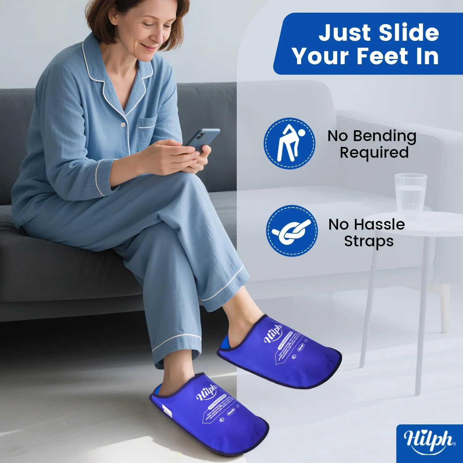 Hilph Foot Ice Pack Slippers for Plantar Fasciitis & Bunion 2 Packs, HSA or FSA Eligible Reusable Hot Cold Packs Gel Ice Slipper for Foot & Toes Pain, Gout, Foot Surgery, Neuropathy, Swollen (Blue)