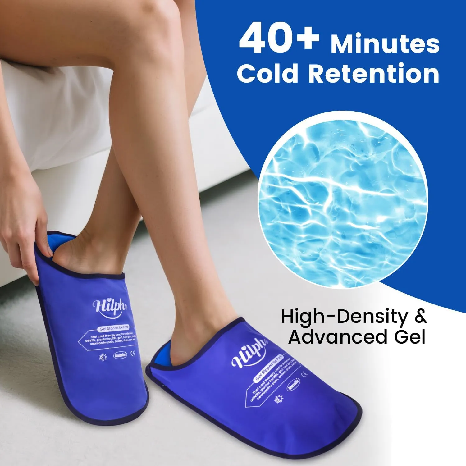 Hilph Foot Ice Pack Slippers for Plantar Fasciitis & Bunion 2 Packs, HSA or FSA Eligible Reusable Hot Cold Packs Gel Ice Slipper for Foot & Toes Pain, Gout, Foot Surgery, Neuropathy, Swollen (Blue)