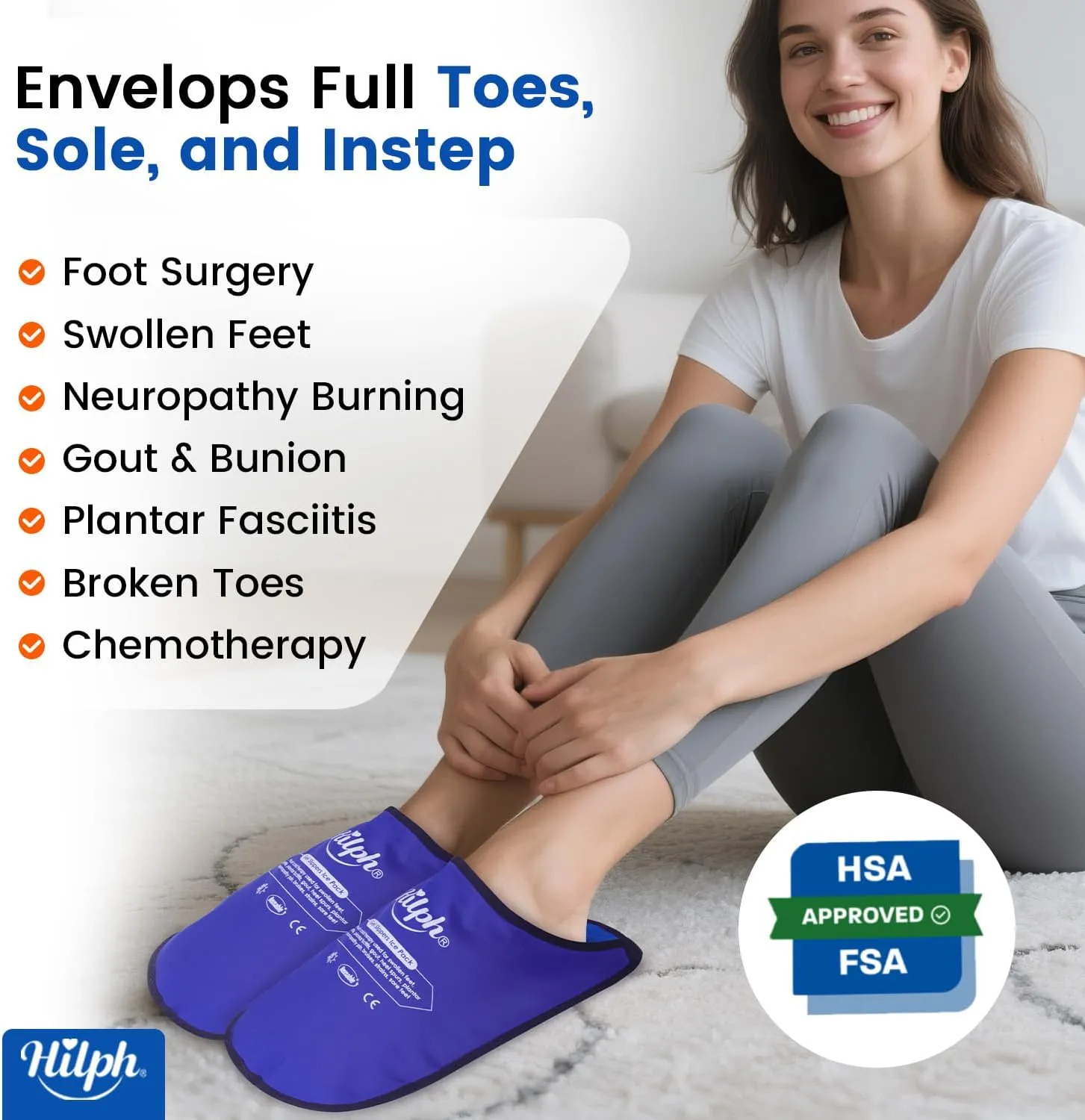 Hilph Foot Ice Pack Slippers for Plantar Fasciitis & Bunion 2 Packs, HSA or FSA Eligible Reusable Hot Cold Packs Gel Ice Slipper for Foot & Toes Pain, Gout, Foot Surgery, Neuropathy, Swollen (Blue)