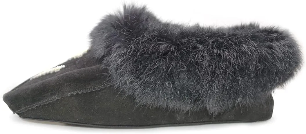 Hohokam Mukluks Women's Moccasin handmade Luxurious fuzzy rabbit fur collar house slippers