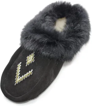 Hohokam Mukluks Women's Moccasin handmade Luxurious fuzzy rabbit fur collar house slippers