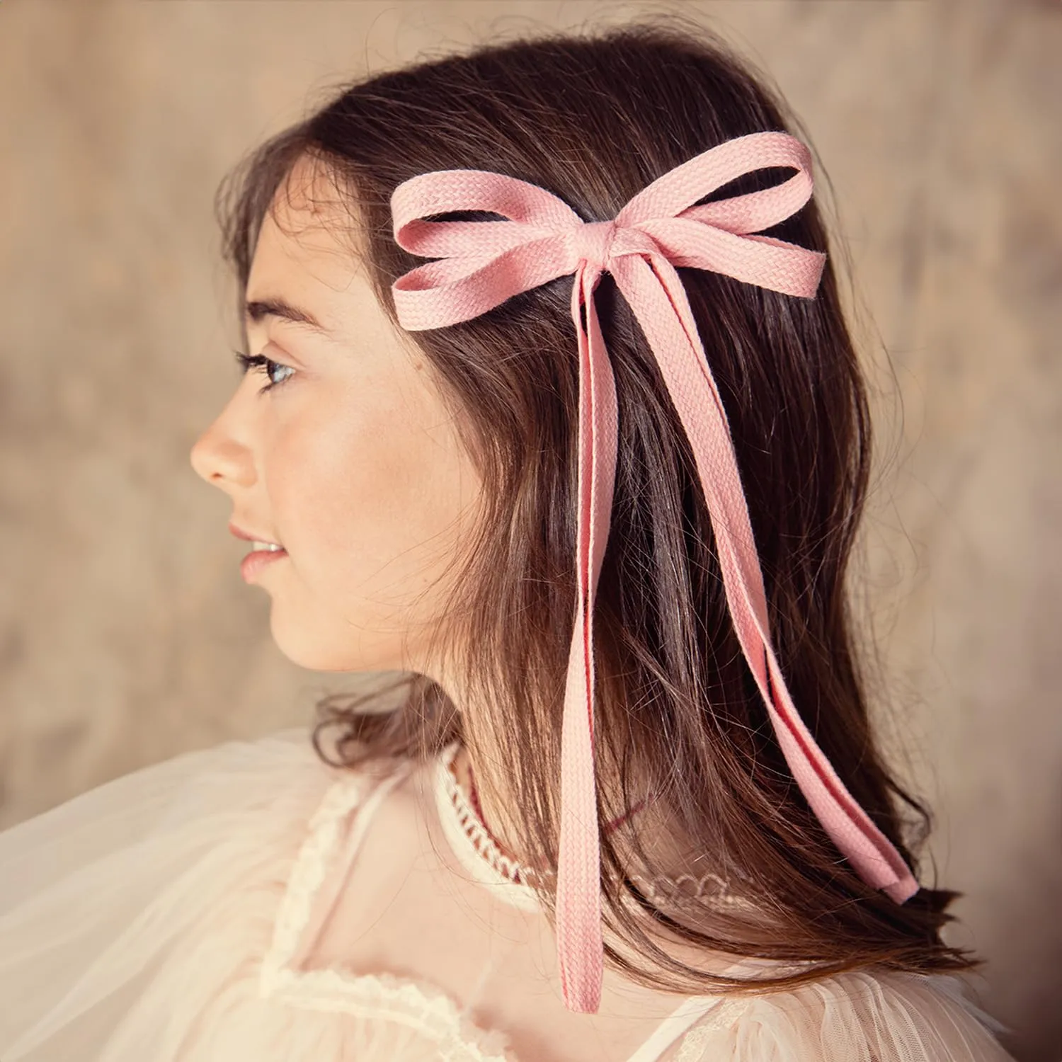 Hopscotch Twill Long Tail Clip-Ballet Slipper| Elegant Hand-Crafted Bow Knot with Long Tail & Secure Alligator Clip for Stylish Hold