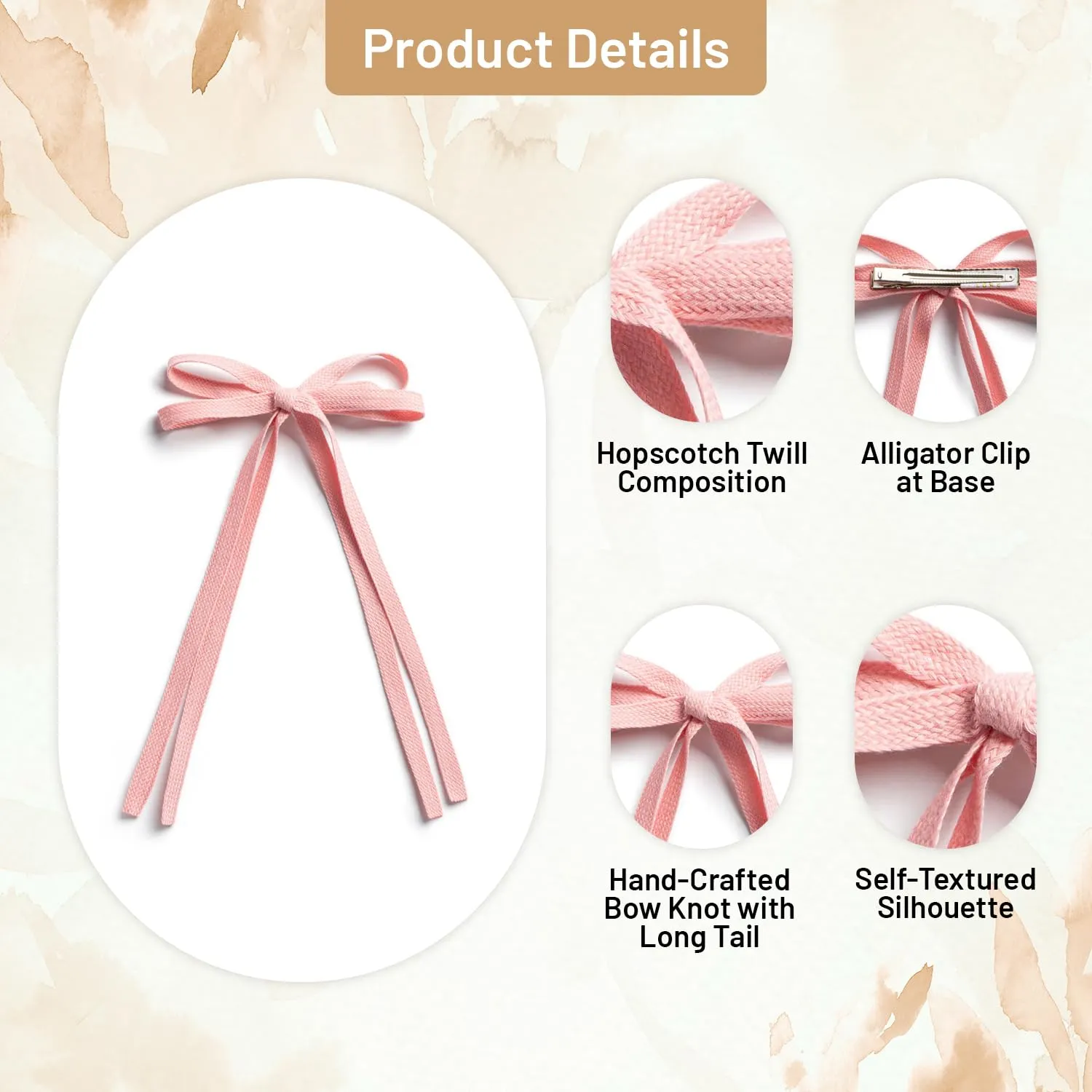 Hopscotch Twill Long Tail Clip-Ballet Slipper| Elegant Hand-Crafted Bow Knot with Long Tail & Secure Alligator Clip for Stylish Hold