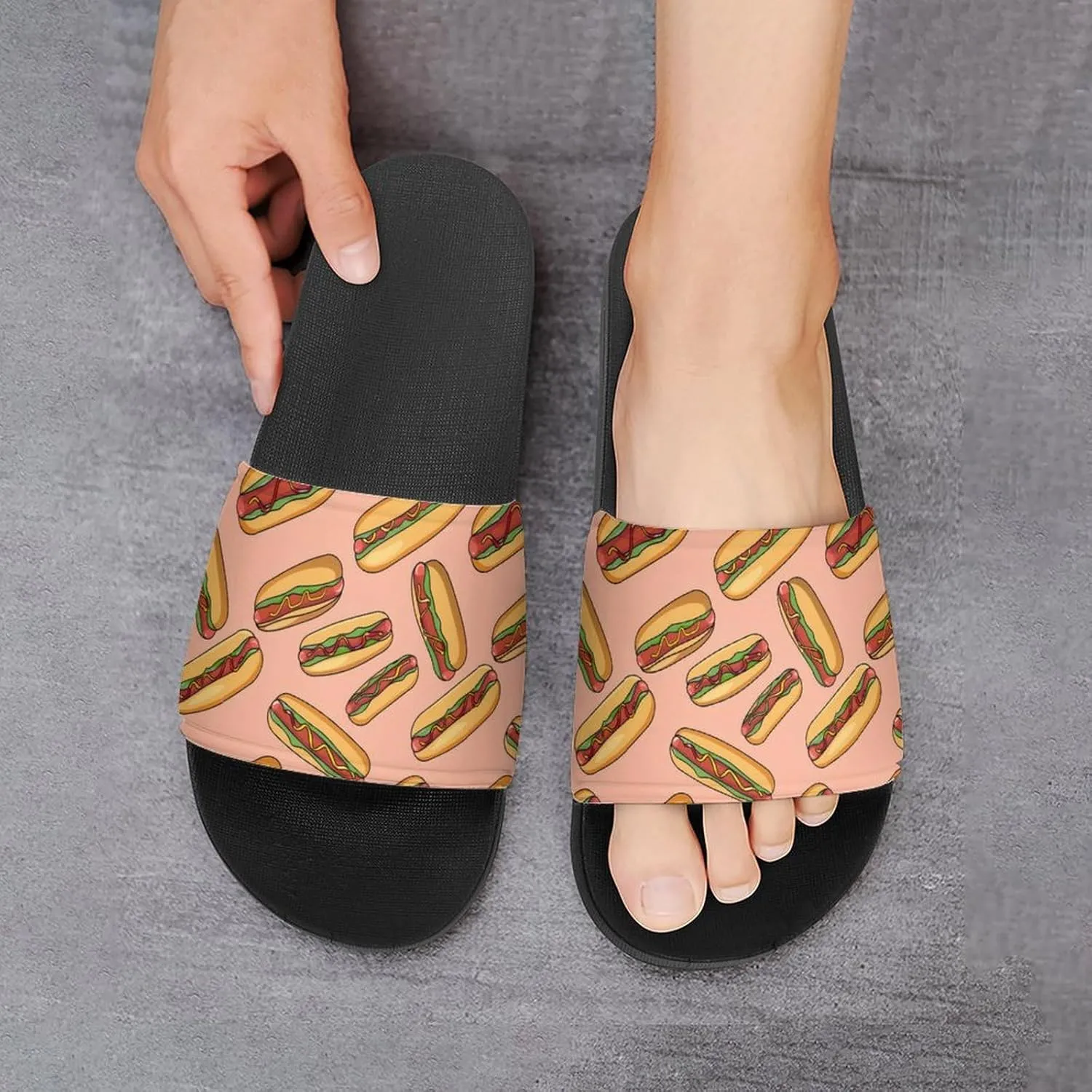Hot Dogs with Wheat Buns Slippers for Women Men Anti-Slip Shower Slides Open Toe Slippers for Home Outdoor Beach