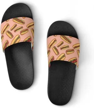 Hot Dogs with Wheat Buns Slippers for Women Men Anti-Slip Shower Slides Open Toe Slippers for Home Outdoor Beach