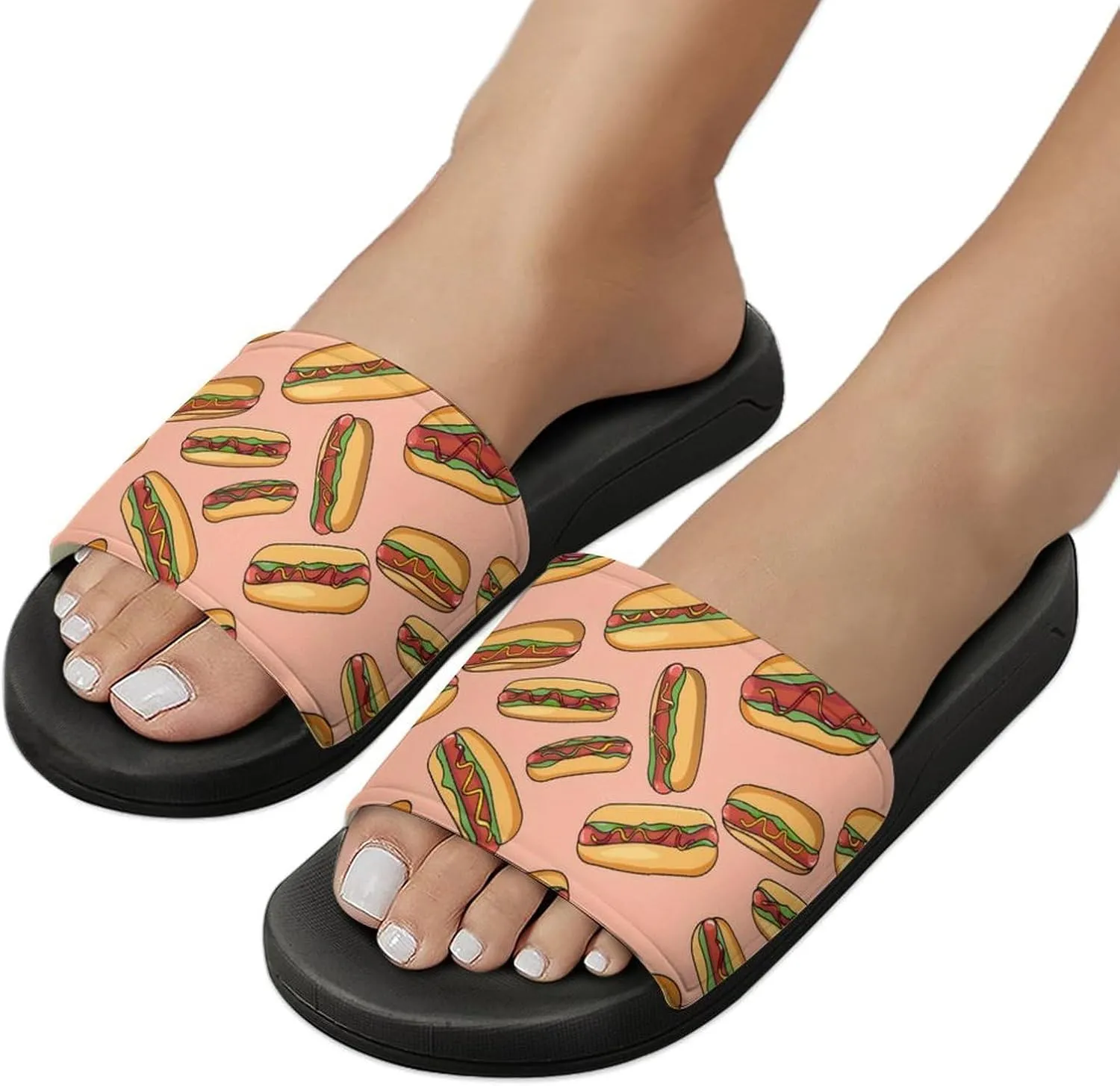 Hot Dogs with Wheat Buns Slippers for Women Men Anti-Slip Shower Slides Open Toe Slippers for Home Outdoor Beach