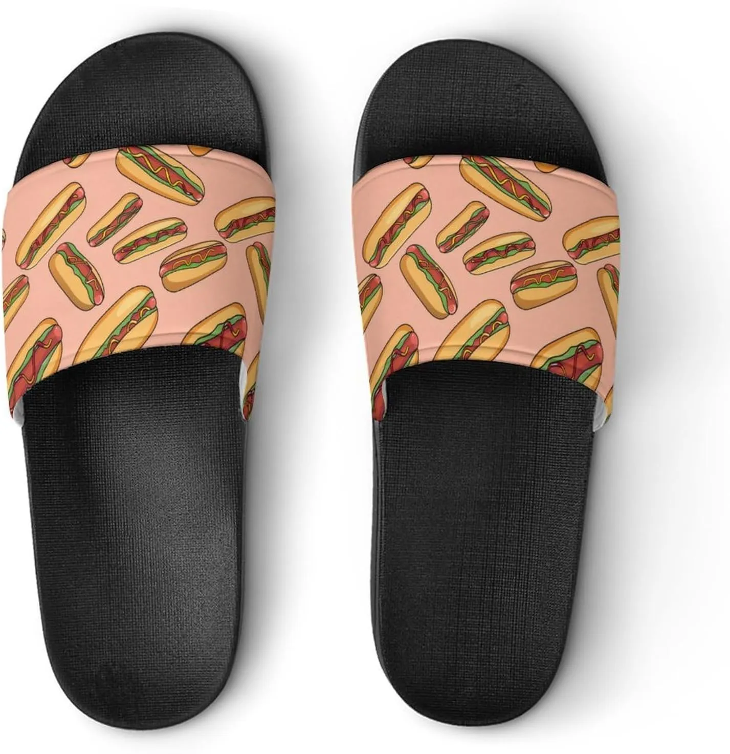 Hot Dogs with Wheat Buns Slippers for Women Men Anti-Slip Shower Slides Open Toe Slippers for Home Outdoor Beach