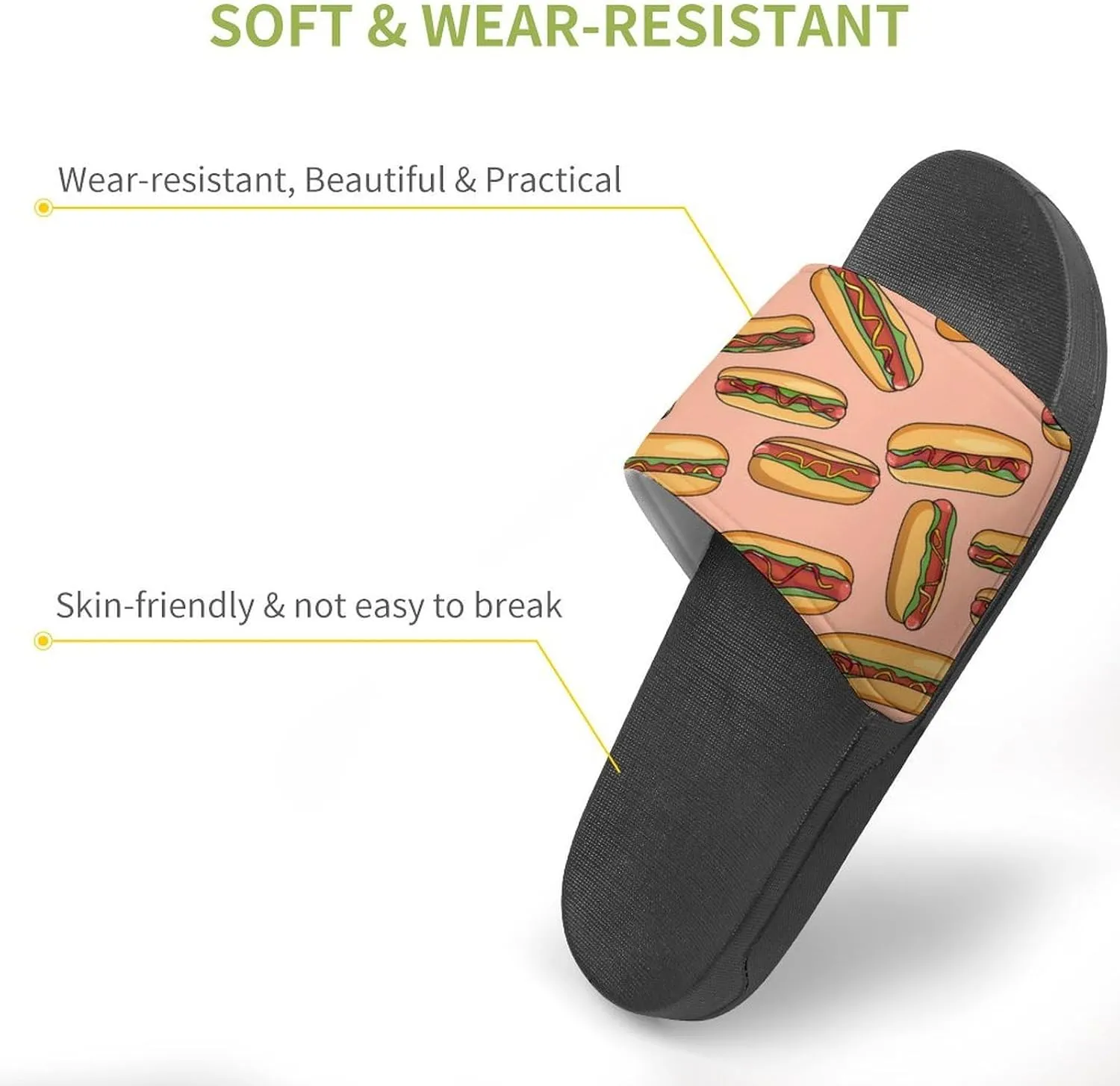 Hot Dogs with Wheat Buns Slippers for Women Men Anti-Slip Shower Slides Open Toe Slippers for Home Outdoor Beach