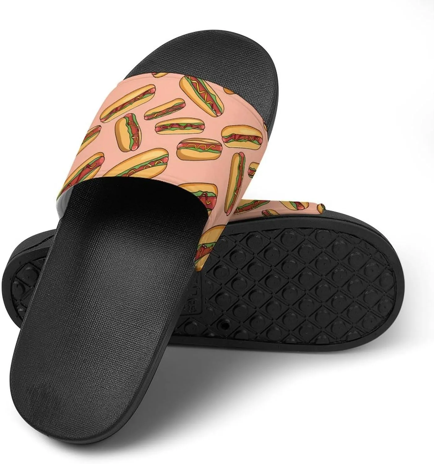 Hot Dogs with Wheat Buns Slippers for Women Men Anti-Slip Shower Slides Open Toe Slippers for Home Outdoor Beach