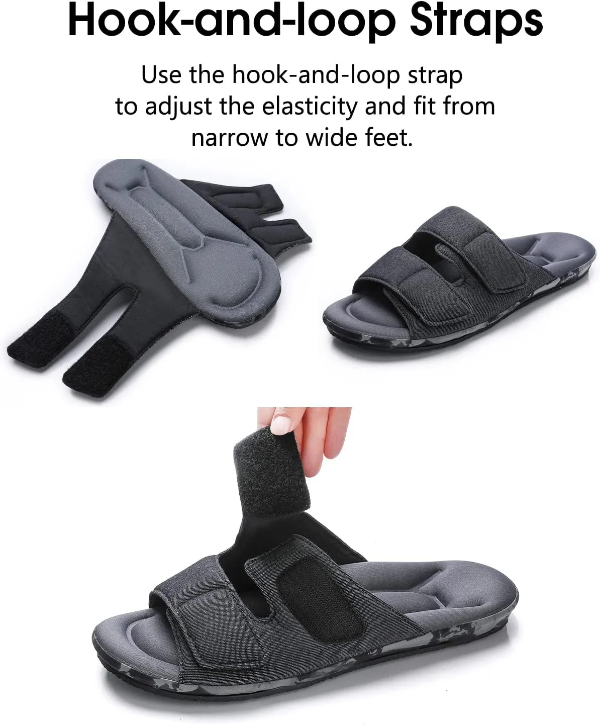 House Slippers for Men Adjustable with Arch Support Memory Foam Slip On House Shoes Indoor Outdoor