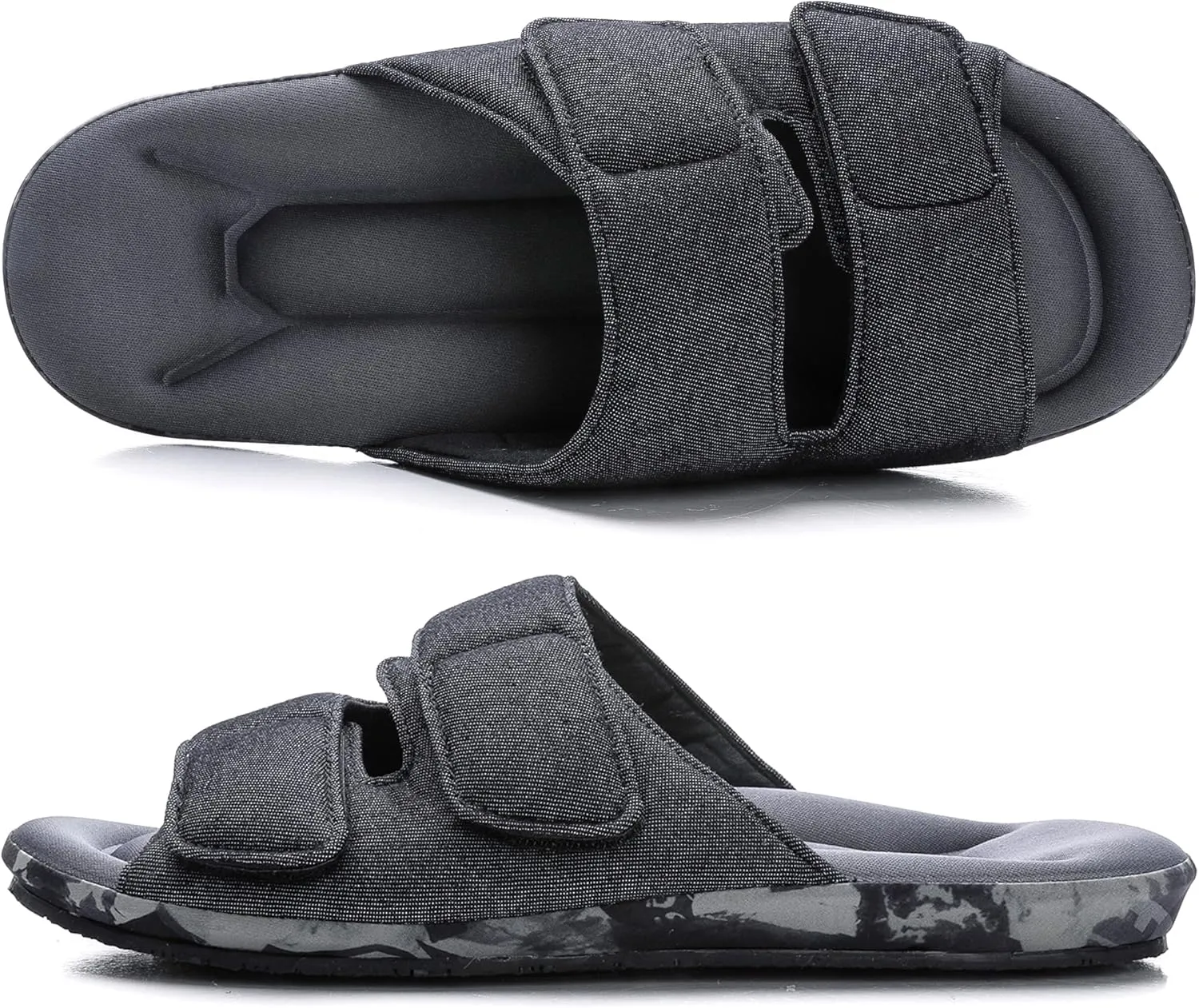 House Slippers for Men Adjustable with Arch Support Memory Foam Slip On House Shoes Indoor Outdoor