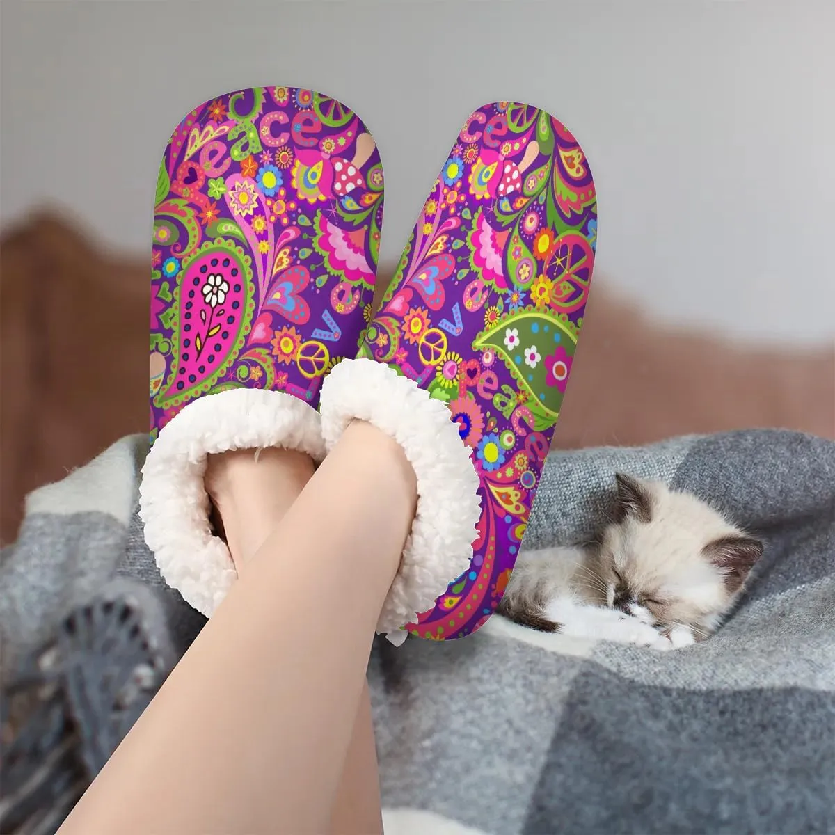 House Slippers for Women Men,Coral Fleece Fuzzy Slippers Socks,Memory Foam Non-Slip Indoor Outdoor Winter Bedroom Shoes