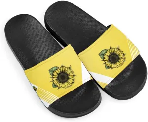 Howilath Novelty Sunflowers Pattern Slide Sandals for Women Girls, Comfotable Open Toe Non Slip Single Band Slide Sandals