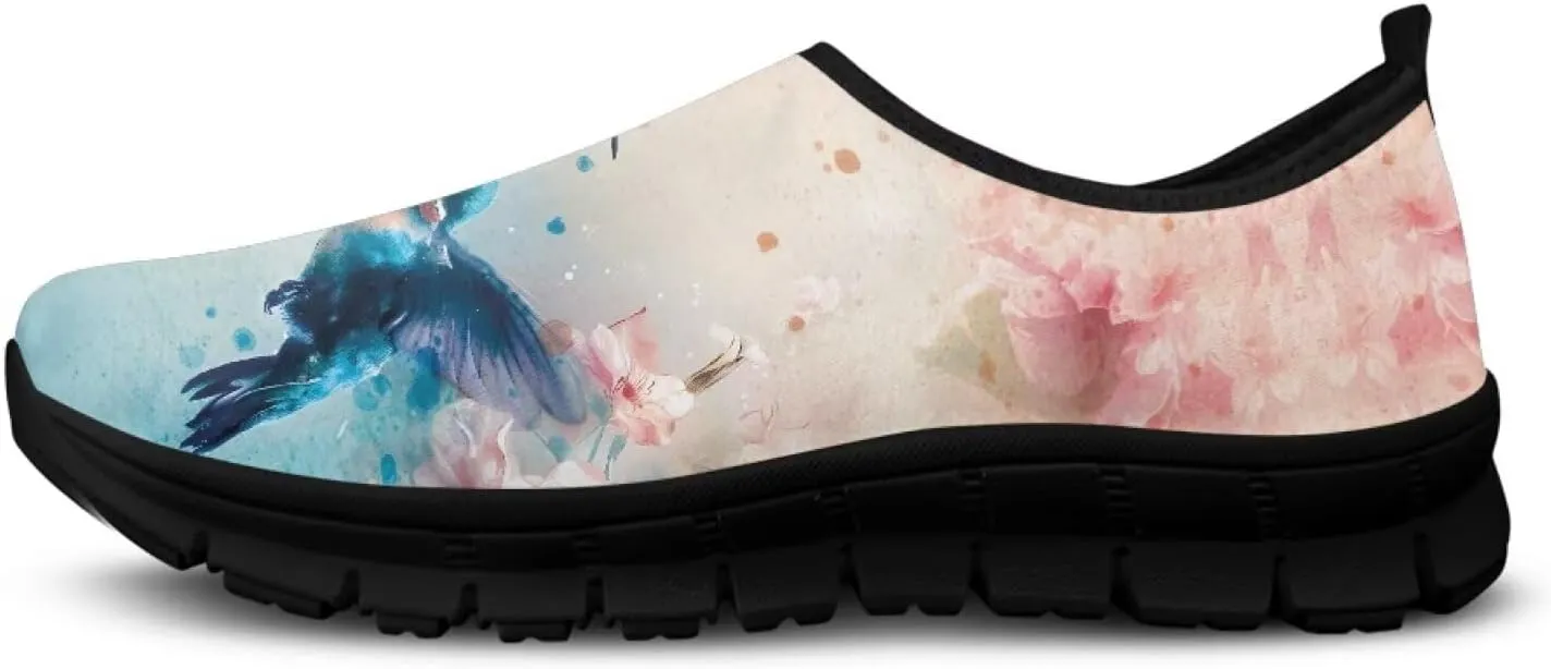 Hummingbirds Print Soft Loafers for Women Casual Trekking Mesh Shoes Non-Slip Walking Flat Shoes for All Seasons