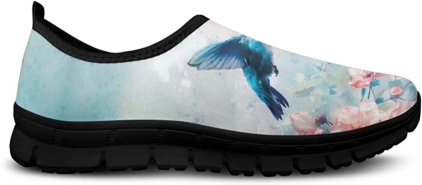 Hummingbirds Print Soft Loafers for Women Casual Trekking Mesh Shoes Non-Slip Walking Flat Shoes for All Seasons