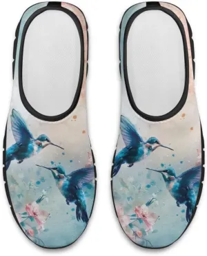 Hummingbirds Print Soft Loafers for Women Casual Trekking Mesh Shoes Non-Slip Walking Flat Shoes for All Seasons