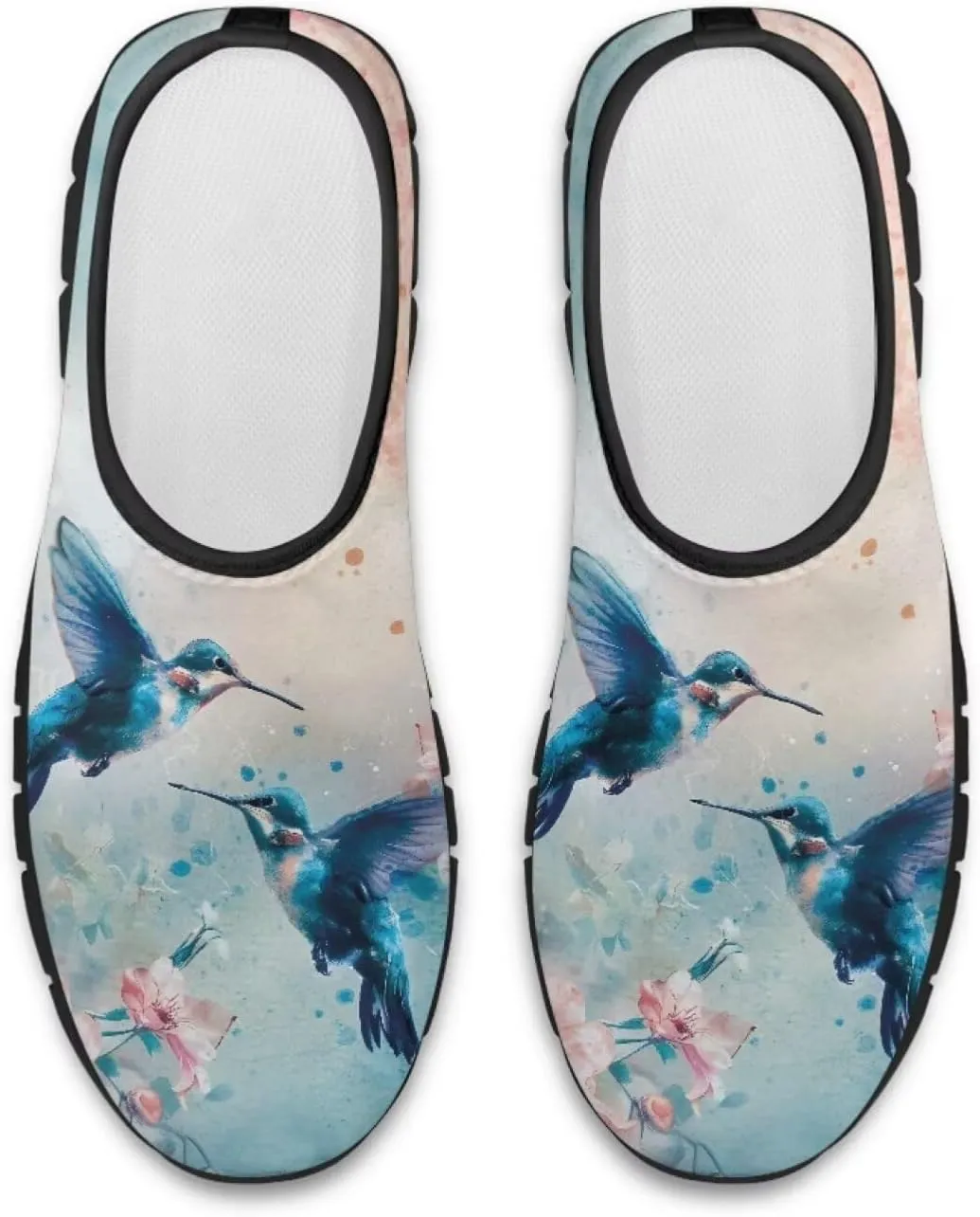 Hummingbirds Print Soft Loafers for Women Casual Trekking Mesh Shoes Non-Slip Walking Flat Shoes for All Seasons