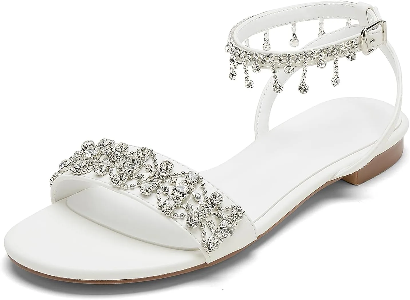 Hyinlays Women's Casual Dresssy Wedding Sandals for Bride Comfy Dress Summer Shoes Rhinestone Open Toe Flat Sandals for Summer Wedding