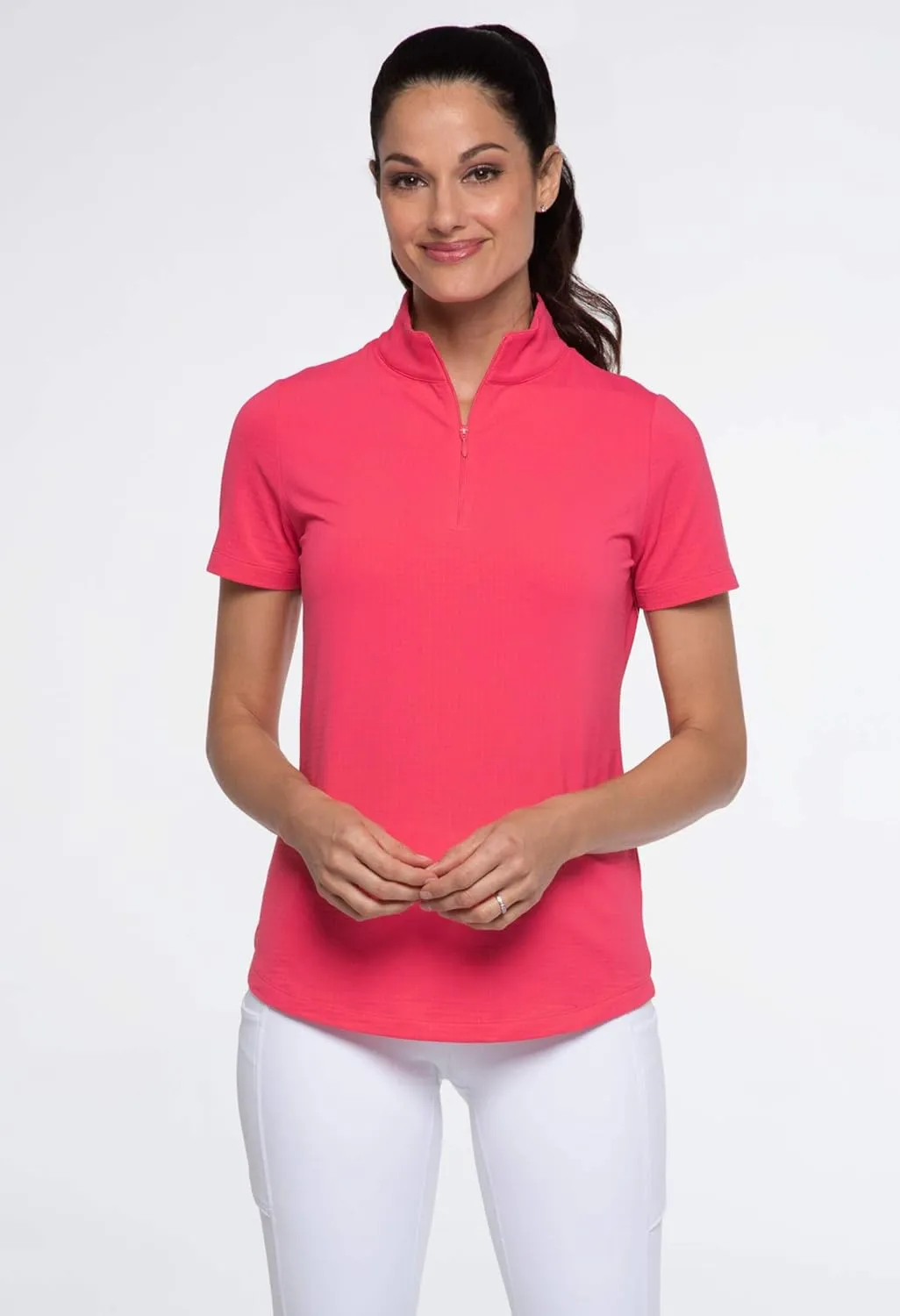IBKUL Athleisure Wear Sun Protective UPF 50  Icefil Cooling Short Sleeve Mock Neck Top - 87000