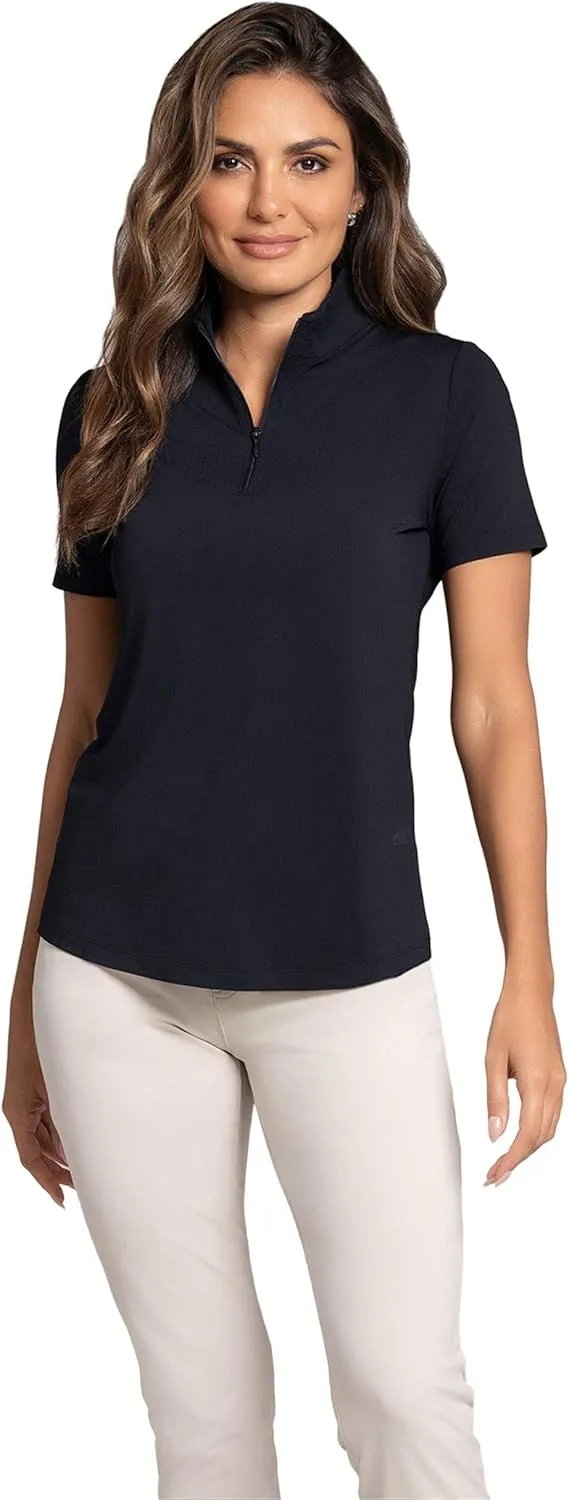 IBKUL Athleisure Wear Sun Protective UPF 50  Icefil Cooling Short Sleeve Mock Neck Top - 87000