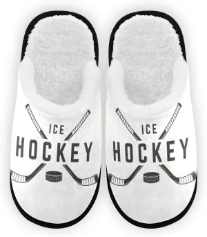 Ice Hockey Sports Vintage Slippers Memory Foam Non-Slip Indoor House Slippers Bedroom Hotel Travel Home Shoes for Women, 5-8