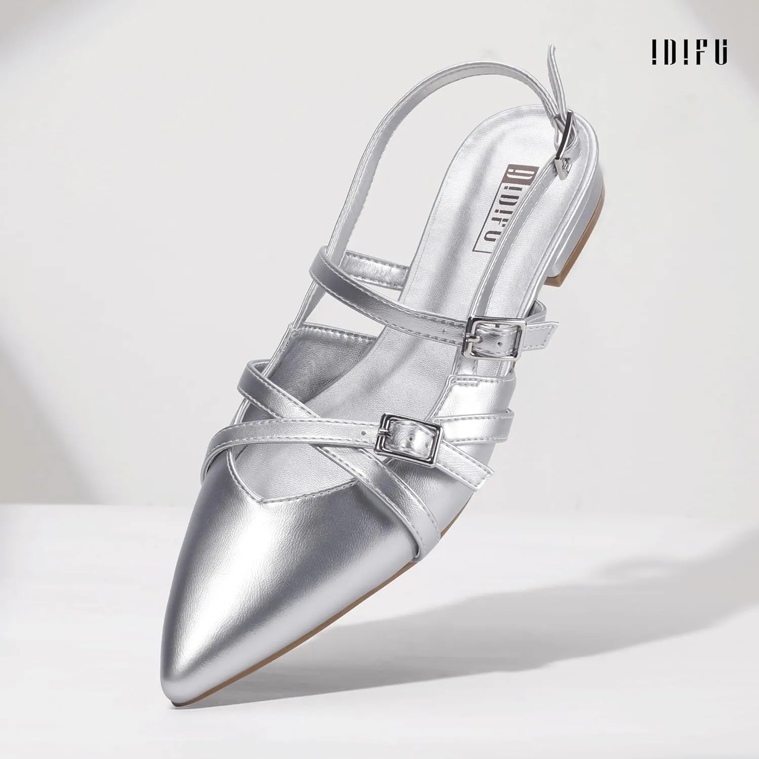 IDIFU Slingback Flats for Women Closed Pointed Toe Strappy Buckle Dress Shoes Wedding Prom Bridal Work Office Casual Formal Ladies Flats Comfortable Fashion Trendy Dressy Crisscross Flat Shoes