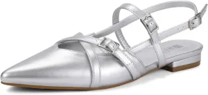 IDIFU Slingback Flats for Women Closed Pointed Toe Strappy Buckle Dress Shoes Wedding Prom Bridal Work Office Casual Formal Ladies Flats Comfortable Fashion Trendy Dressy Crisscross Flat Shoes
