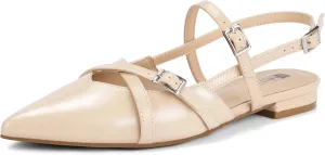 IDIFU Slingback Flats for Women Closed Pointed Toe Strappy Buckle Dress Shoes Wedding Prom Bridal Work Office Casual Formal Ladies Flats Comfortable Fashion Trendy Dressy Crisscross Flat Shoes