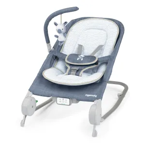 Ingenuity Gas Relief and Anti-Colic Baby Bouncer Seat and Rocker, Gentle Belly Message to Relax and Soothe Bellies, Instant Tummy Soother, 20 Songs and Melodies – Chambray Blue