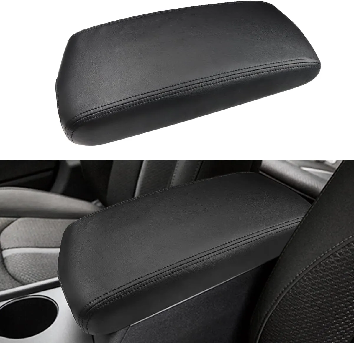 INTGET Car Center Console Armrest Cover for Kia Optima Accessories 2016 2017 2018 2019 2020 Leather Middle Console Arm Rest Box Lid Seat Cover Protector Cushion Saver (Black Stitches)