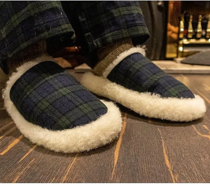Irish Flannel Slippers, Tartan Fluffy Wool Winter House Shoes, Made in Ireland