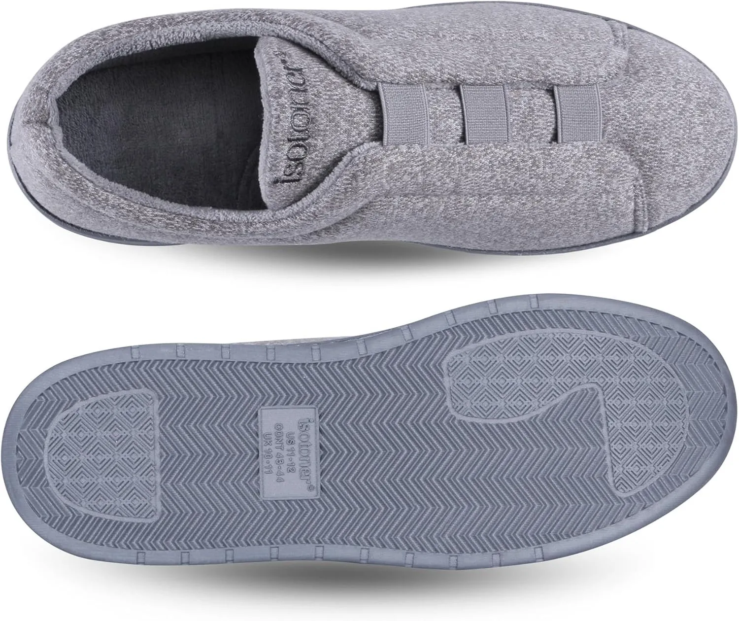 isotoner Men's Heathered Knit Brady Closed Back Slipper-Moisture-Wicking with Gel Infused Memory Foam