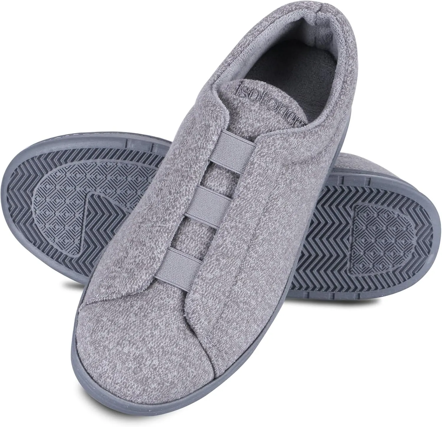 isotoner Men's Heathered Knit Brady Closed Back Slipper-Moisture-Wicking with Gel Infused Memory Foam