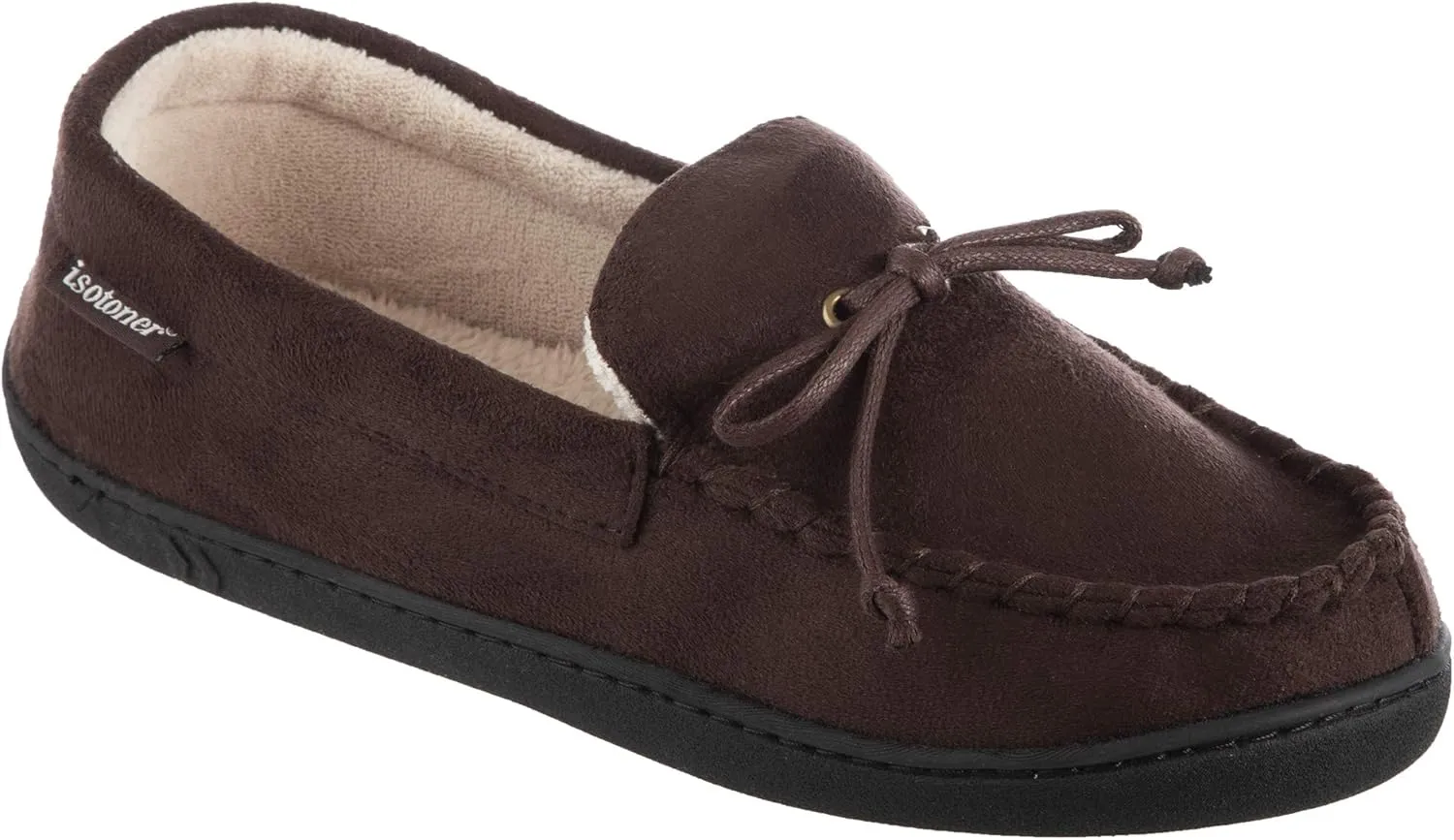 Isotoner Men's Microsuede Moccasin Slippers - Men’s Indoor and Outdoor Sole Slippers, Features Memory Foam for a Customer Fit and Arch Support for All-Day Comfort, Machine Washable