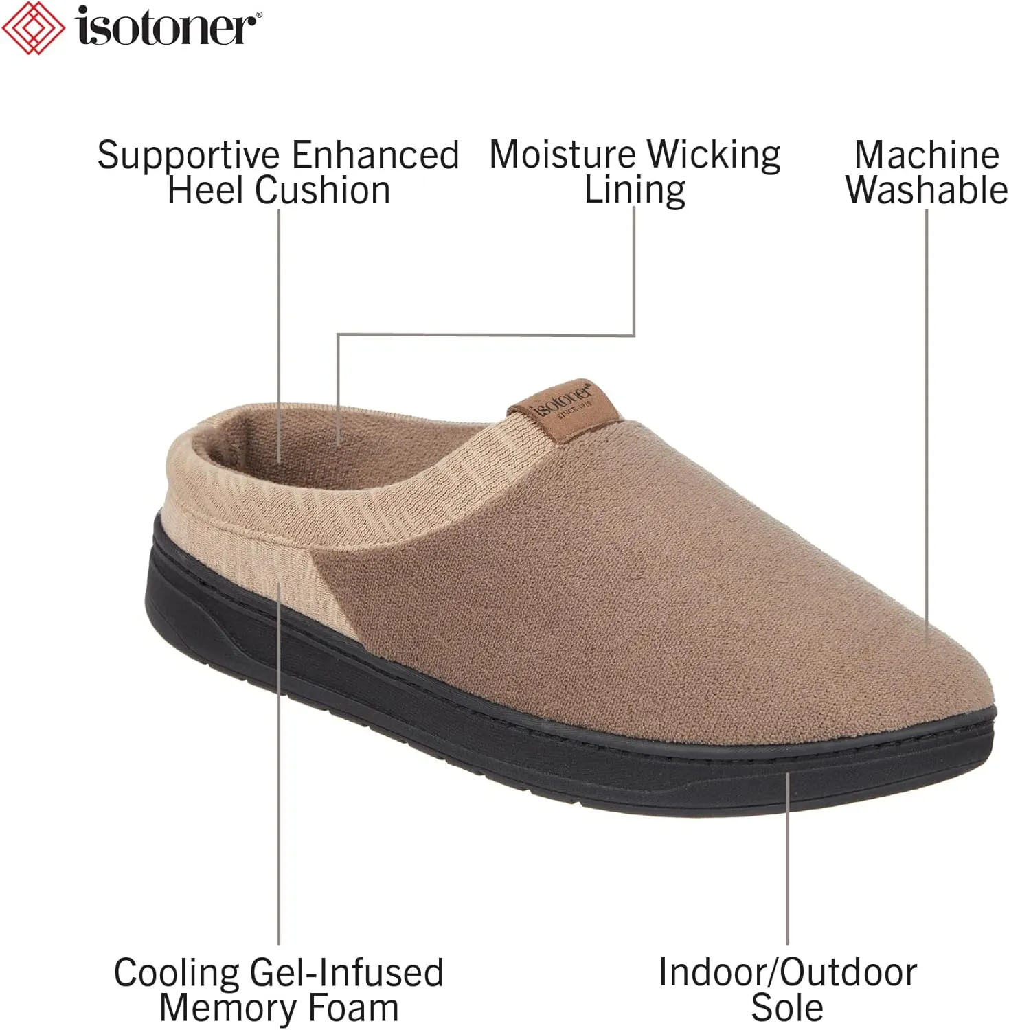 isotoner Men's Microterry Jake Clog Slipper-with Gel Infused Memory Foam