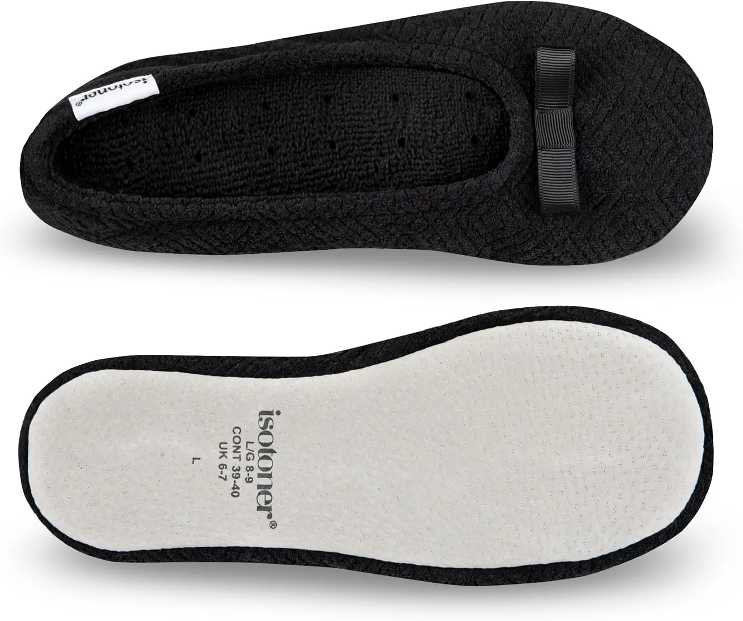 isotoner Women's Diamond Microterry Gemma Ballerina Slippers-Suede Sole with Memory Foam Comfort, Machine Washable