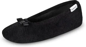 isotoner Women's Diamond Microterry Gemma Ballerina Slippers-Suede Sole with Memory Foam Comfort, Machine Washable