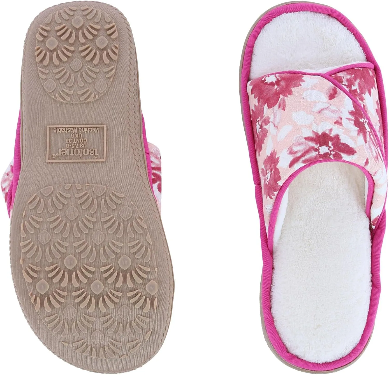 isotoner Womens Organic Cotton Floral Keilly Slide Slippers