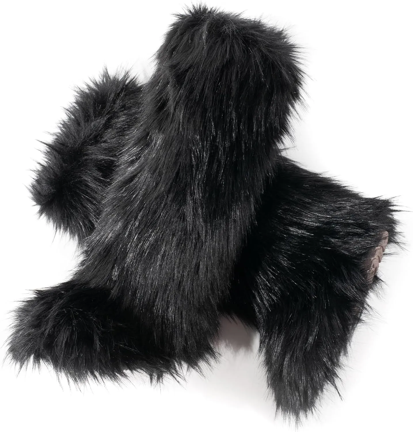IXU Women's Faux Fur Boot Furry Fluffy Round Toe Suede Winter Comfy Plush Warm Short Outdoor Indoor Flat Shoes Knee-High Boots