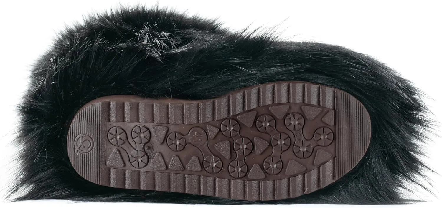 IXU Women's Faux Fur Boot Furry Fluffy Round Toe Suede Winter Comfy Plush Warm Short Outdoor Indoor Flat Shoes Knee-High Boots