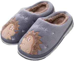 JadeRich Boys Girls Cartoon Hedgehog Slipper Warm Fleece Lining Animal Slip-On House Shoes Toddlers/Little Kids