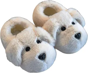 JadeRich Toddler Kids Cute Puppy Fuzzy Slippers Heel Covering Plush Dog Slipper Warm Winter House Shoes for Boys Girls