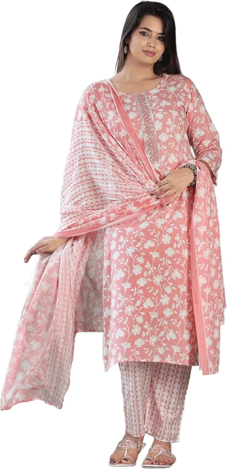 Jaipuri Pure Cotton Kurti Pant With Dupatta For Women's/Girl's
