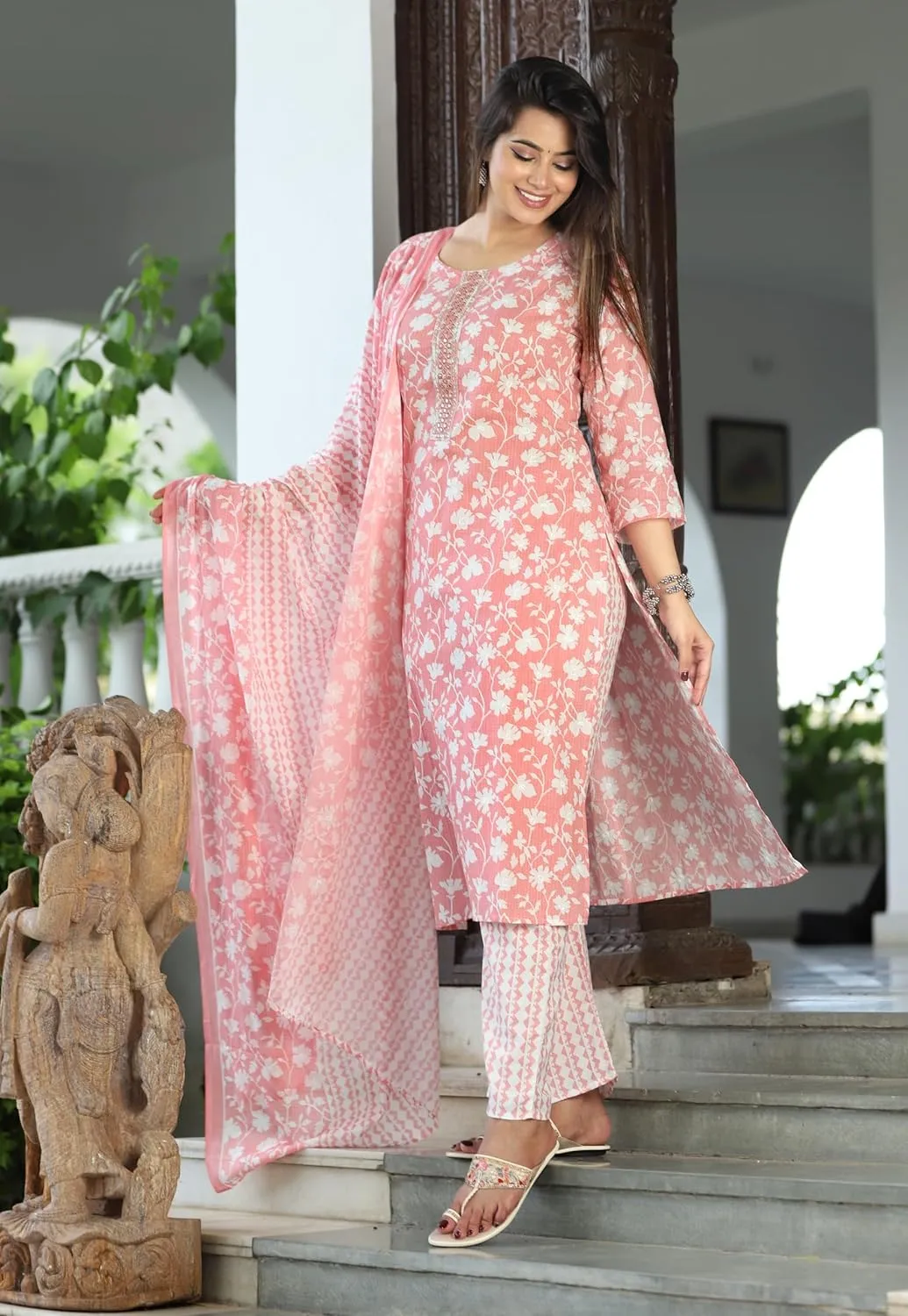 Jaipuri Pure Cotton Kurti Pant With Dupatta For Women's/Girl's