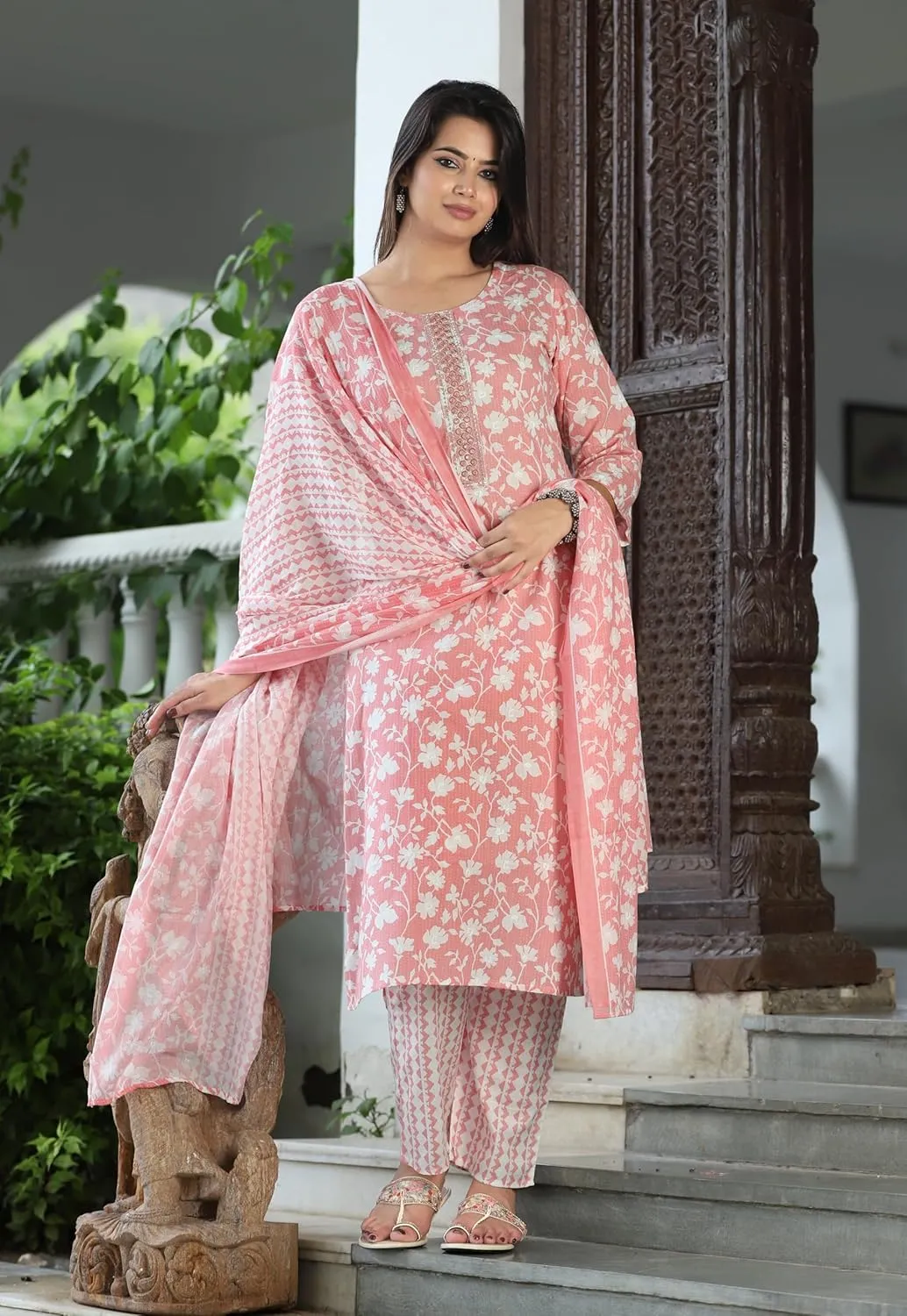 Jaipuri Pure Cotton Kurti Pant With Dupatta For Women's/Girl's