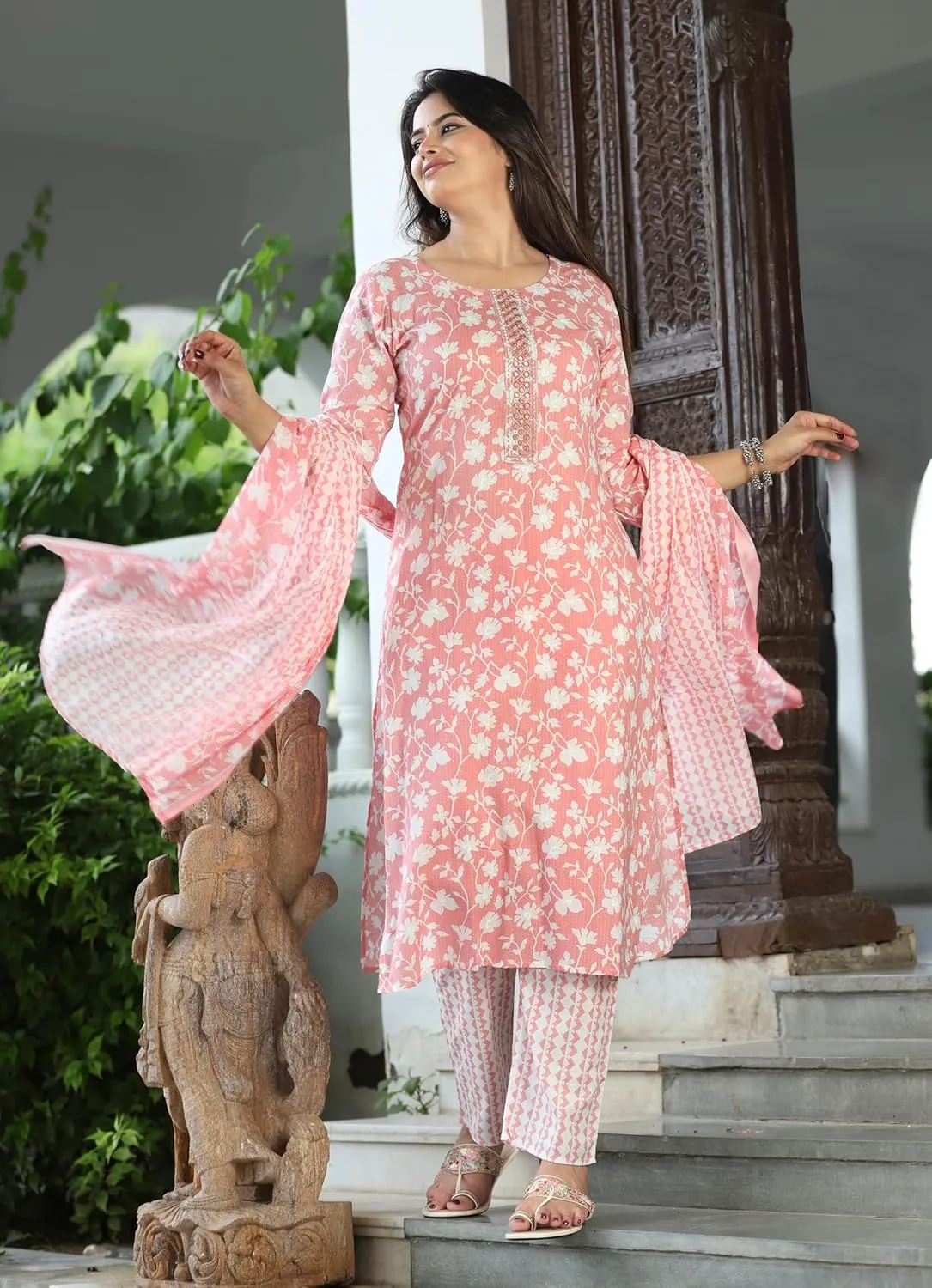 Jaipuri Pure Cotton Kurti Pant With Dupatta For Women's/Girl's