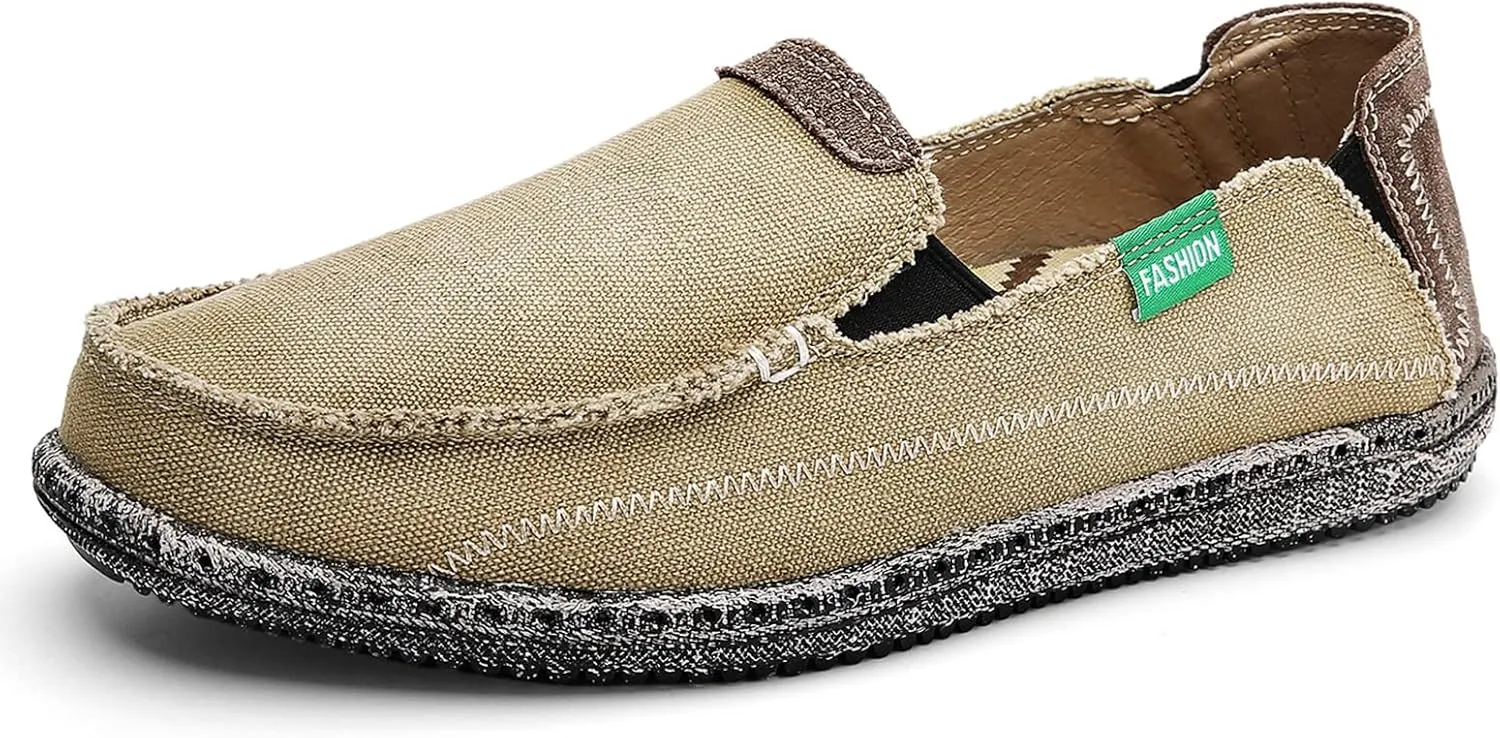 JAMONWU Men's Slip on Shoes Cloth Shoes Deck Shoes Canvas Leisure Vintage Casual Loafer Boat Shoes