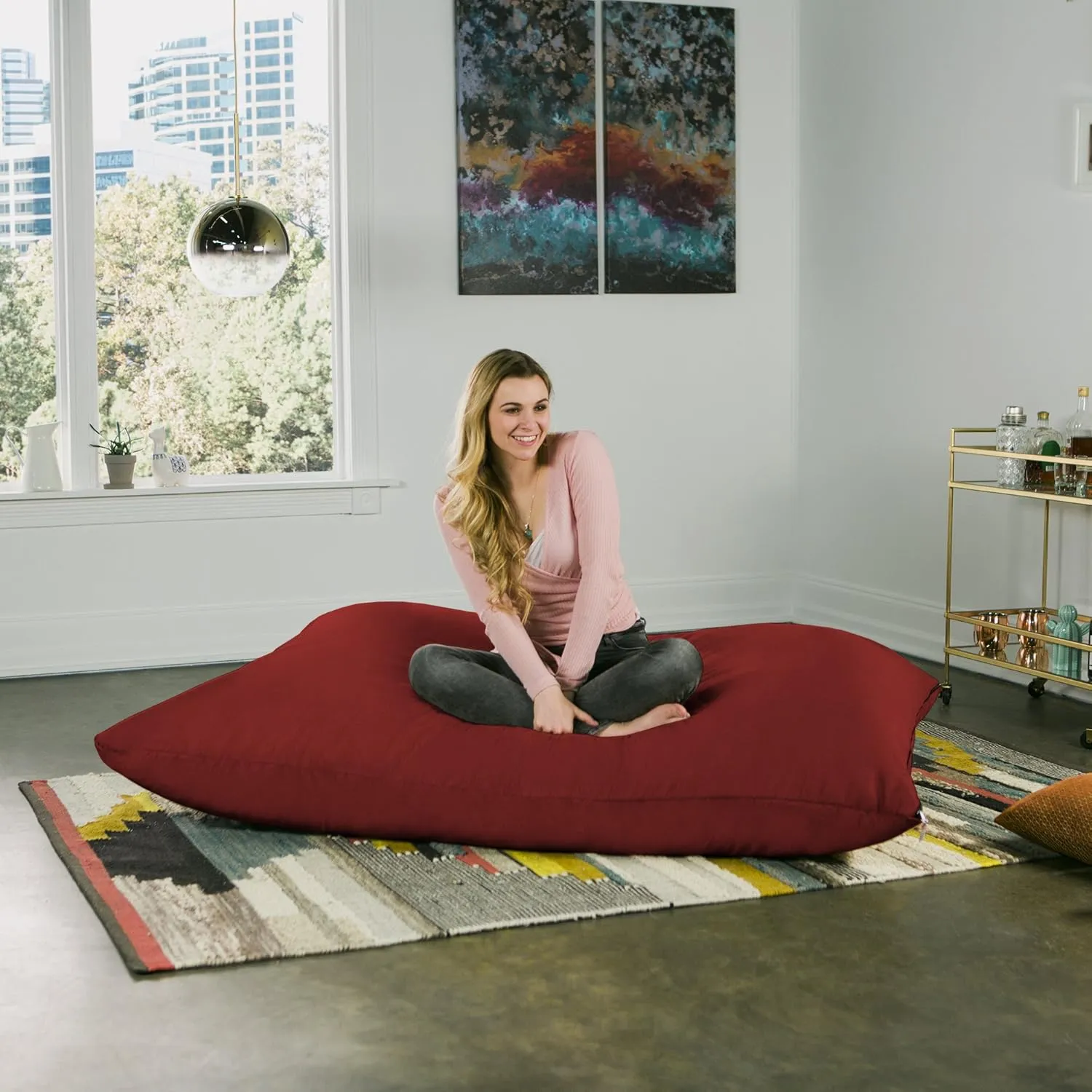 Jaxx Pillow Saxx 5.5-Foot - Huge Bean Bag Floor Pillow and Lounger, Cinnabar