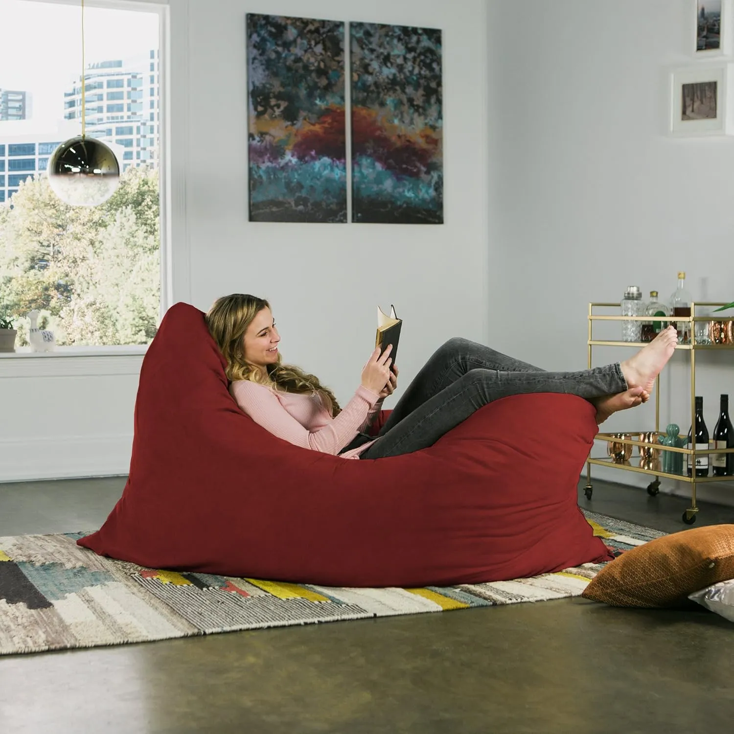 Jaxx Pillow Saxx 5.5-Foot - Huge Bean Bag Floor Pillow and Lounger, Cinnabar