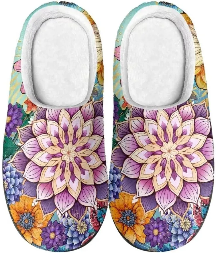 Jeiento Slippers for Women Warm Cotton Memory Foam Scuff Slippers Fuzzy Fluffy Spa Hotel House Home Indoor Slippers for Ladies